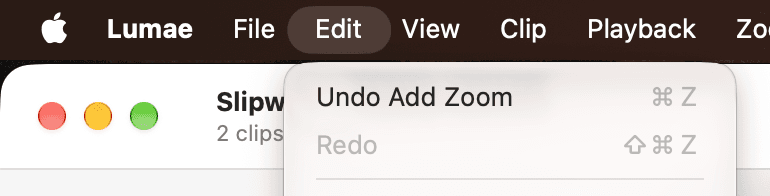 And what its edit leaves behind. A zoom it added over MCP, named in the Edit menu, one Command-Z away.